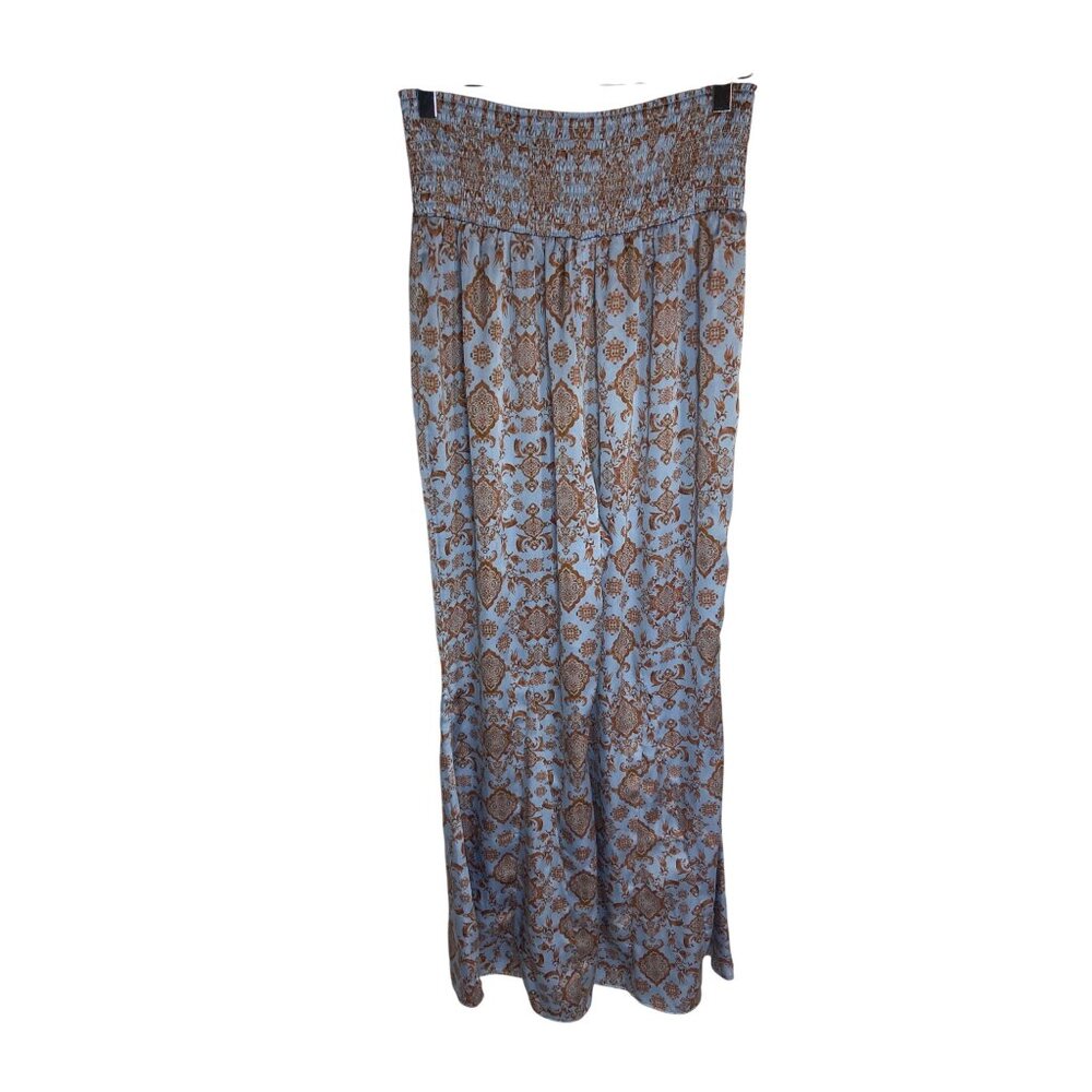 Free People Blue and Rust Tile-Print Wide-Leg Pajama Pants - Picture 4 of 9